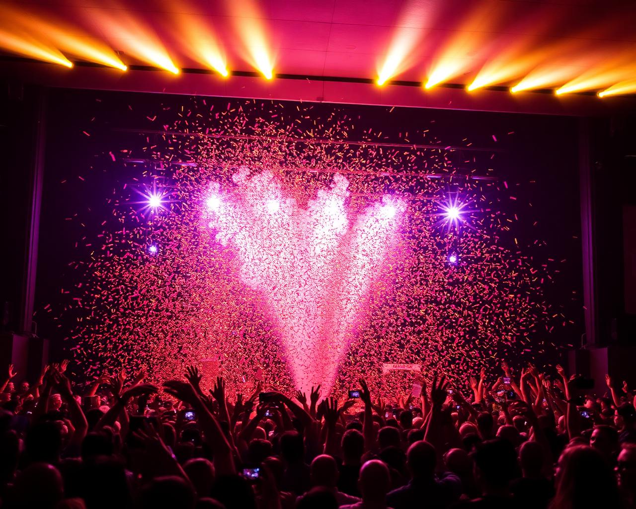 Confetti cannon over packed crowd